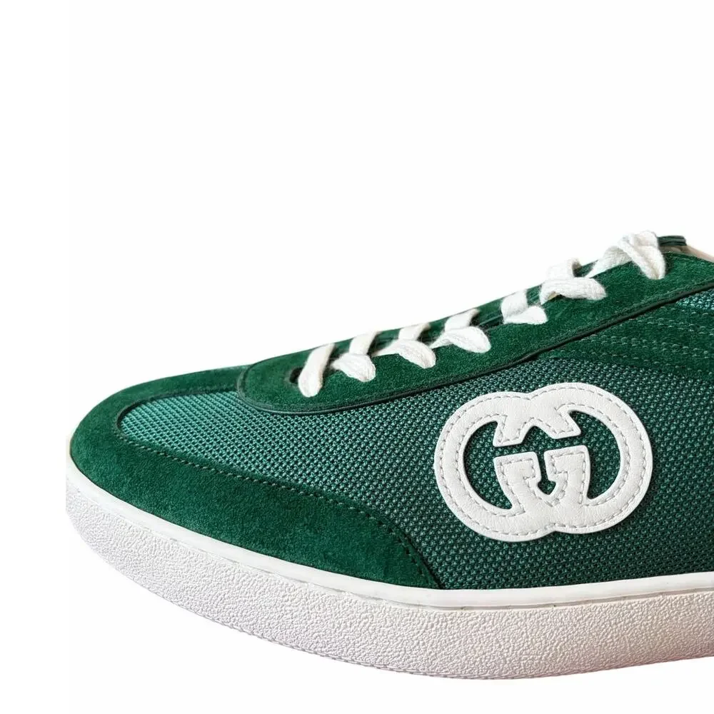 Gucci Mens G74 Interlocking G Sneakers Green Suede Low Top Size 12 US 12.5 New